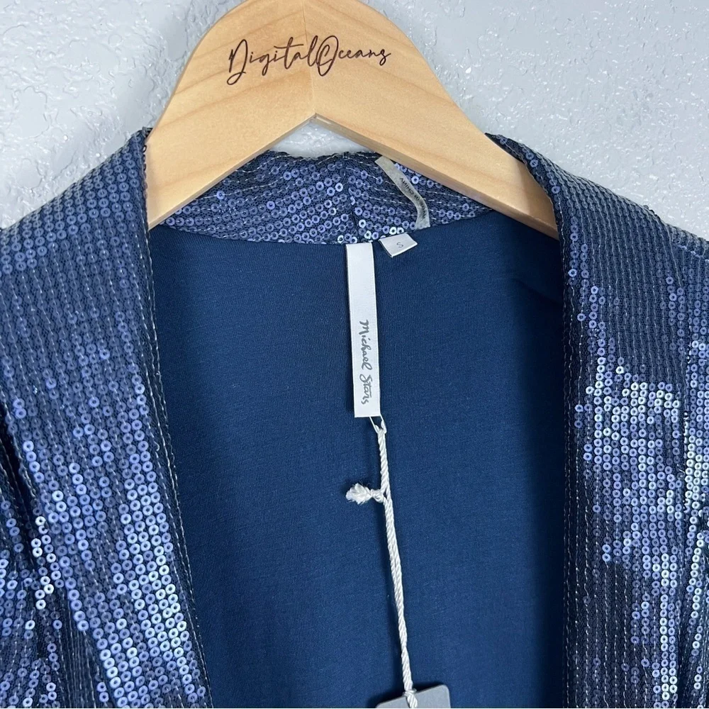 Michael Stars Anthropologie NWT Blue Sequin Cropped Jacket S Party NYE Glam - Picture 6 of 10